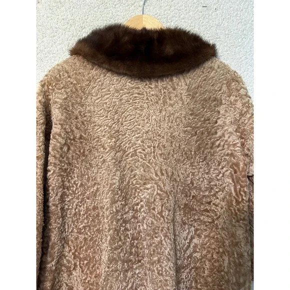 Vintage Karl Frankfurt Curly Lamb Fur Coat Mink Collar Women's Warm Outerwear - Picture 11 of 11